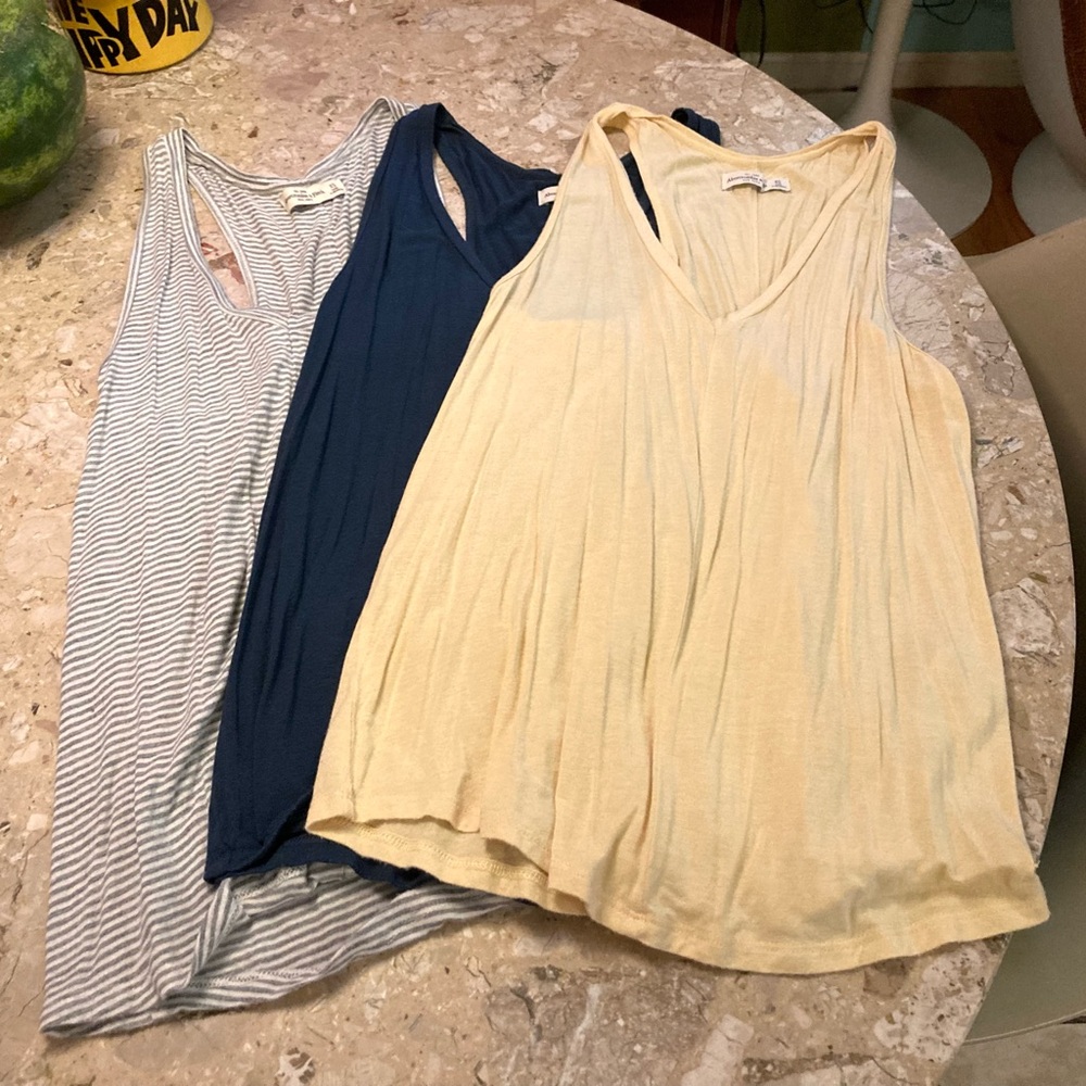 Abercrombie & Fitch Tank Tops - Navy, Yellow and Gray Striped